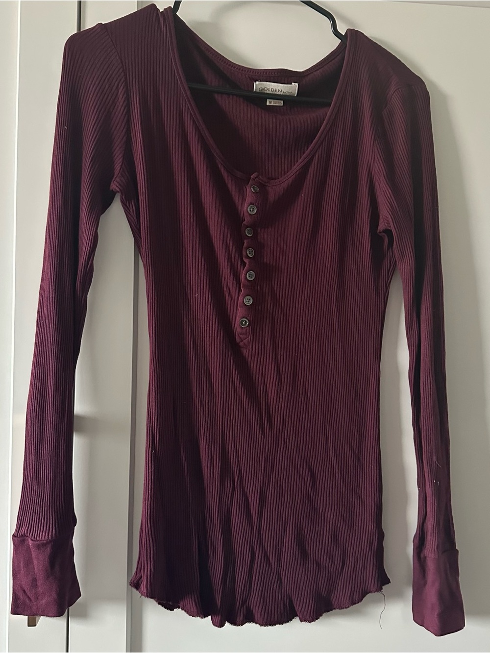 Auden Long-Sleeve Ribbed Henley Top - Burgundy
